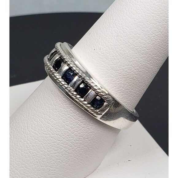 Vintage Signed CNA 7 Deep Blue Sapphire Sterling Silver 925 Ring Size 9 - Picture 9 of 17